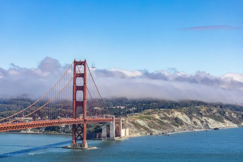 Golden Gate Bridge with fog over the Marin Headlands